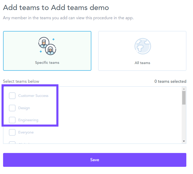 How to add teams to a procedure 2