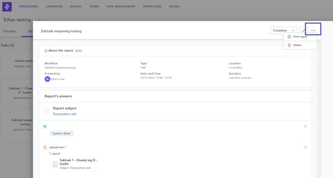 How to delete unwanted reports 2