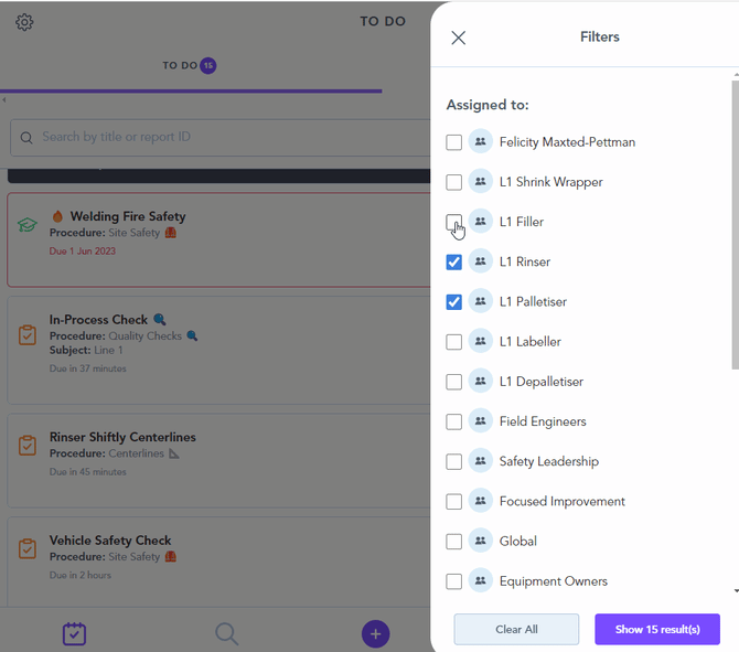 How to filter the Apps to do list 10